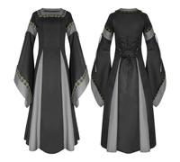 Générique Robe Medievale Femme, De Sorcière Halloween Costume Femme Sexy Déguisement D Renaissance Courte Tenue Moyen Age Paysanne Tea Party Dress Moyen Age Victorian Era (Le Noir,L)