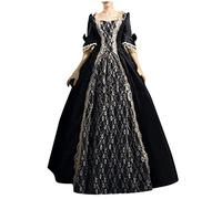Générique Robe Medievale Femme Grande Taille, Robe Femme Style Rétro Longue Princesse Manches Trompette pour Cosplay Élégante Tenue de Bal Costume Historique Robe de Carnaval Halloween Fête