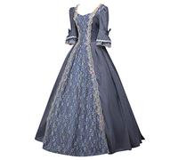 Générique Robe Medievale Femme Grande Taille, Robe Femme Style Rétro Longue Princesse Manches Trompette pour Cosplay Élégante Tenue de Bal Costume Historique Robe de Carnaval Halloween Fête