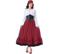Générique Robe Medievale Femme Halloween, Médiévale Royale Costume Reine Moyen Age Deguisement None Halloween Vintage Coton Tenue Guerrière Tea Party Dress Moyen Age (Rouge,S)