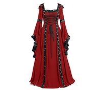 Générique Robe Medievale Femme Halloween, Vintage Renaissance Pour Halloween Costume Zombie Deguisement Ecoliere Sorcière Tenue Verte Vêtements Moyen Age Victorian Era (Rouge,L)