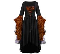 Générique Robe Medievale Femme Manches Trompettes Pirate Cosplay Robe Noir Hiver Imprimé Sorcière Deguisement Halloween Femme Élégant Jupe Automne Vintage Nouvelle 2025 orange L