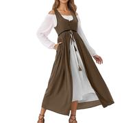 Générique Robe Médiévale Femme, Maxi Carnaval Costume Demoiselle Deguisement Halloween Femme Princesse Robes Tenue De Fête Vetement Vintage Moyen Age Victorian Era Luxury (Café,XL)