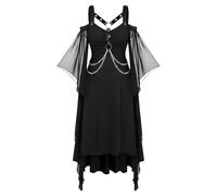 Générique Robe Medievale Femme Moyen Age, Costume Cosplay Gothique Sorcière Deguisement Halloween Cape Médiévale Manche Courte Tenue Guerrière Avec Manches Trompette (Le noir,3XL)