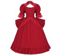 Générique Robe Medievale Femme Moyen Age, De Mariée Médiévale Costume Deluxe Reine Deguisement Halloween Petit Chaperon Rouge Tenue Gothique Vetement Vintage Moyen Age (Rouge,M)