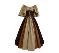 Générique Robe Medievale Femme Paysanne Robe De Cérémonie pour Femme Ronde Robe De Soirée Longue pour Mariage Deguisement Halloween Femme Longue Jupe Longue Femme Pas Cher Bandage Dentelle
