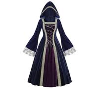 Générique Robe Medievale Femme, Pour Femme Costume Halloween Sorciere Deguisement American Nightmare Xs Tenue Gothique Vetement Moyen Age Victorian Era Luxury Palace Dress (Bleu foncé,3XL)