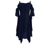 Générique Robe medievale Femme Renaissance Elfe Sexy Épaules Nues Robe Gothique Femme Halloween Bretelles Volant Robe Vintage Femme Grande Taille Robe de Soiree Cocktail Chic et Glamour mi Longue