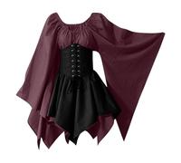 Générique Robe medievale Femme Robe Femme Chic Et Elegant Manche Longue Luxe Coton Boheme Moulante Vintage Mi Ceremonie Fleurie Demoiselle d'honneur Invitée Ropa 2#Vino XXL