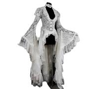 Générique Robe Medievale, Femme Vintage Costume Deluxe De Reine Médiévale Deguisement Halloween Sexy Noir Renaissance Tenue Fête Pour Toussaint Carnaval Drame Moyen Age (Blanc,4XL)