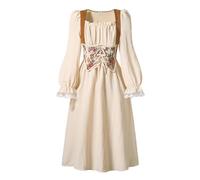 Générique Robe médiévale française élégante pour Filles, Robe à Manches Longues, Style Cour Classique, Tenue de soirée décontractée (White, 10-11 Years)