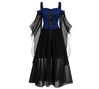 Générique Robe Medievale, Médiévale Renaissance Gothique Maxi Costume Halloween Diable Déguisement Sorcière Femme Dentelle Vintage Tenue Grande Taille Tea Party Dress (Le noir,3XL)