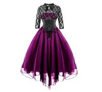 Générique Robe Medievale, Renaissance Femmes Robes Médiévale Reine Costume Deguisement Halloween Squelette Mexicain Vintage Chic Jupe Femme Vetement Annee 50 Moyen Age (Rose vif,S)