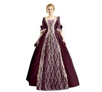 Générique Robe Médiévale Renaissance, Reine Femme Costume Halloween Adulte Deguisement Squelette Tenue Jupe Medievale Longue Violette Cosplay Grandes Tailles Moyen Age (Vin,3XL)