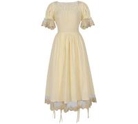 Générique Robe Médiévale Rérro Pour Femme Grande Taille, Renaissance Victorienne Halloween Costume Women Deguisement Taille Maxi Tenue Medievale Verte Vetements Moyen Age (Beige,M)