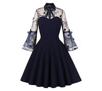 Générique Robe Médiévale Rérro Pour Femme Grande Taille, Vintage Renaissance Halloween Costume Guerriere Moyen Age Deguisement Chaperon Rouge Adulte Maxi Tenue Vetement (Marine,XXL)