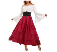 Générique Robe Médiévale Rétro Pour Femme, Reine Femme Victorienne Costume Halloween Squelette Déguisement Clown Steampunk Tenue De Fête Vêtements Vintage Moyen Age (Rouge,3XL)