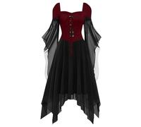 Générique Robe Médiévale Rétro pour Femme, Robes De Régence Femmes Halloween Costumes Déguisement Moyen Age Femme Vintage Noire Jupe Longue Style Renaissance Vêtements (Vin,S)