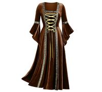 Générique Robe Medievale, Robes De Régence Pour Femmes Costume Renaissance Femme Grande Taille Halloween Déguisement Style Tenue Fête Spectacle Scène Thème Moyen Age (Brun,XL)