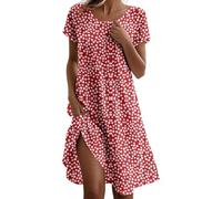 Générique Robe Mi-Longue à Fleurs Femme Col Rond Manches Courtes, Robe Ample à Fente Latérale avec Poches, Robe Bohème Été Plusieurs Couleurs