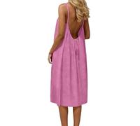 Générique Robe mi-Longue Femme d'été Backless décontractée sans Manches Caraco Coupe Ample Fluide Dress à Bretelles Spaghetti idéale Maison Quotidien Bureau Vacances