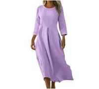 Générique Robe midi d'été décontractée à col Rond et Manches Trois-Quarts, Coupe Ample. (Light Purple, M)