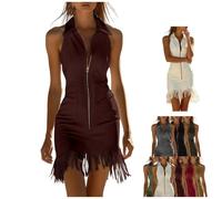 Générique Robe Mini Blanche Vintage sans Manches à Franges, Style Western Sexy, Fermeture éclair, col V, Tenue Country idéale pour Concert ou soirée (Collection 2026) (Purple-Red,M)