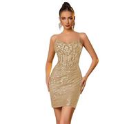 Générique Robe Moulante Courte à Bretelles Spaghetti Et Paillettes Scintillantes pour Femme Tenue De SoiréE De BoîTe De Nuit De Cocktail Champagne a 9XL