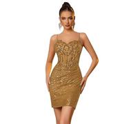 Générique Robe Moulante Courte à Bretelles Spaghetti Et Paillettes Scintillantes pour Femme Tenue De SoiréE De BoîTe De Nuit De Cocktail Brown a 9XL