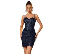 Générique Robe Moulante Courte à Bretelles Spaghetti Et Paillettes Scintillantes pour Femme Tenue De SoiréE De BoîTe De Nuit De Cocktail Navy Blue 9XL