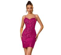 Générique Robe Moulante Courte à Bretelles Spaghetti Et Paillettes Scintillantes pour Femme Tenue De SoiréE De BoîTe De Nuit De Cocktail Fuchsia 9XL