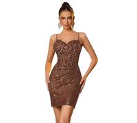 Générique Robe Moulante Courte à Bretelles Spaghetti Et Paillettes Scintillantes pour Femme Tenue De SoiréE De BoîTe De Nuit De Cocktail Brown 9XL