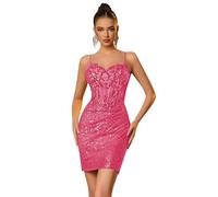 Générique Robe Moulante Courte à Bretelles Spaghetti Et Paillettes Scintillantes pour Femme Tenue De SoiréE De BoîTe De Nuit De Cocktail Hot Pink 9XL