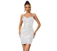 Générique Robe Moulante Courte à Bretelles Spaghetti Et Paillettes Scintillantes pour Femme Tenue De SoiréE De BoîTe De Nuit De Cocktail White 9XL