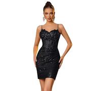 Générique Robe Moulante Courte à Bretelles Spaghetti Et Paillettes Scintillantes pour Femme Tenue De SoiréE De BoîTe De Nuit De Cocktail Black 9XL