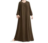 Générique Robe Musulmane Femme Grande Taille,Robe à Manches Bouffantes De Couleur Unie Musulmanes Moyennes Fermeture éClair sur Le Devant Col Rond Poignets éLastiques (Coffee M)