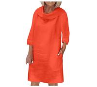 Générique Robe Musulmane Femme Grande Taille,Robes D'éTé Robe à Manches Courtes Col Rond Smock DéContractéE Mini Robes D'éTé (Orange XL)