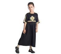 Générique Robe Musulmane Fille Dentelle Moyen Sud Est Asie Broderie Florale Tenue de Fête Enfants Été Printemps Tenue pour 3-15 Ans(Black, 7-8 Years)