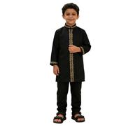 Générique Robe Musulmane Garçon Ado, Manches Longues Brodée Main - Djellaba Extérieur Enfant Arabe Blanc, Vêtement Traditionnel Religieux, Parfait pour Mosquée Et Aïd