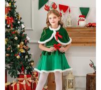 Générique Robe Noël Bébé,Robe Père avec Châle Chapeau Fille 10 Ans Déguisements pour Bébés 0-18 Mois Costumes De Combi-Short Tenue Noel Bebe 3 Cosplay Enfant (Vert #2,9-10 Ans)