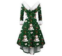 Générique Robe Noel Femme Chic Bal Vintage Chic Manche Mere Glamour Élégante Robe Ecossaise Reveillon Deguisement Ecossaise Women Elegant Mère Noël Mariage Deguisement Lutin de Noel Femme 3XL