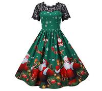 Générique Robe Noel Femme Chic Et Elegant - Robe De Noel Femme Chic Party Short Sleeve Women Lace Christmas Evening Prom Dress Women's Dress (Green XXL)