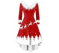 Générique Robe Noel Femme Chic Et Elegant Soiree Costume Mere Pull Hiver Sexy Fete De Glamour Deguisement Adulte Grande Taille Bal Soirée Longue Année 80 Empire Noël Tenue Vetement Velours Mi,L