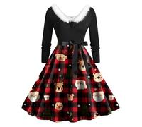 Générique Robe Noel Femme Chic et Elegante Robe De Noël Femme Grande Taille Robes De Mère Noël Trapèze Mariage Cocktail Fête Cérémonie Décontractée au Genou Midi Costume Sapin De Noel