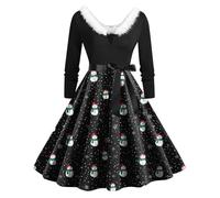 Générique Robe Noel Femme Chic et Elegante Robe De Noël Femme Grande Taille Robes De Mère Noël Trapèze Mariage Cocktail Fête Cérémonie Décontractée au Genou Midi Costume Sapin De Noel