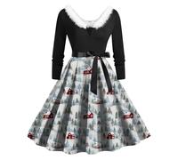 Générique Robe Noel Femme Chic et Elegante Robe De Noël Femme Grande Taille Robes De Mère Noël Trapèze Mariage Cocktail Fête Cérémonie Décontractée au Genou Midi Costume Sapin De Noel