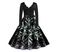 Générique Robe Noel Femme Chic Pull De Robes Fête Unie Longue Hiver Laine Sexy Col V Cocktail Neol À Manches Longues Déguisement Noël Rouge Et Elegant i-Le Noir L