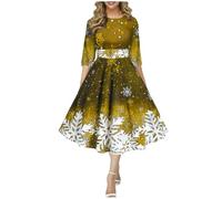 Générique Robe Noel Femme Chic Renne Polaire Carnaval Festive Réveillon De Noël Tenue Féerie Rouge Tissu Scintillant Paillettes Dorées Costume Ceinture Satin Sapin Dentelle Perles Manches Longues