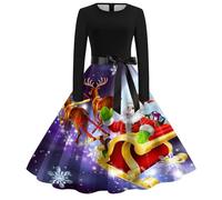 Générique Robe Noel Femme Grande Taille,Robe à Manches Longues Col Rond NoëL AnnéEs 1950 Foyer SoiréE Bal FêTe Robe De Plage (Purple M)