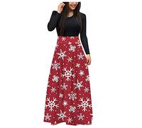 Générique Robe Noel Femme Grande Taille,Robe Vintage Manche Longue À Manches Longues Costume Noël Imprimé Vetement Rétro Décontractée Au Genou Midi Dress De Bal Fête Cérémonie avec Ceinture